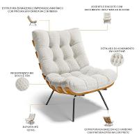 Poltrona Costela L02 Com Puff Sala De Estar Bouclê Cru - Lyam Decor - 10