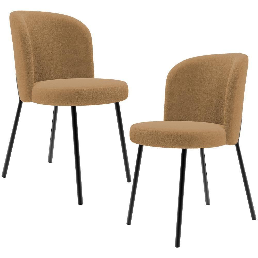 Kit 2 Cadeiras Sala De Jantar Estofada Gavi L02 Bouclê Mostarda - Lyam Decor - 1