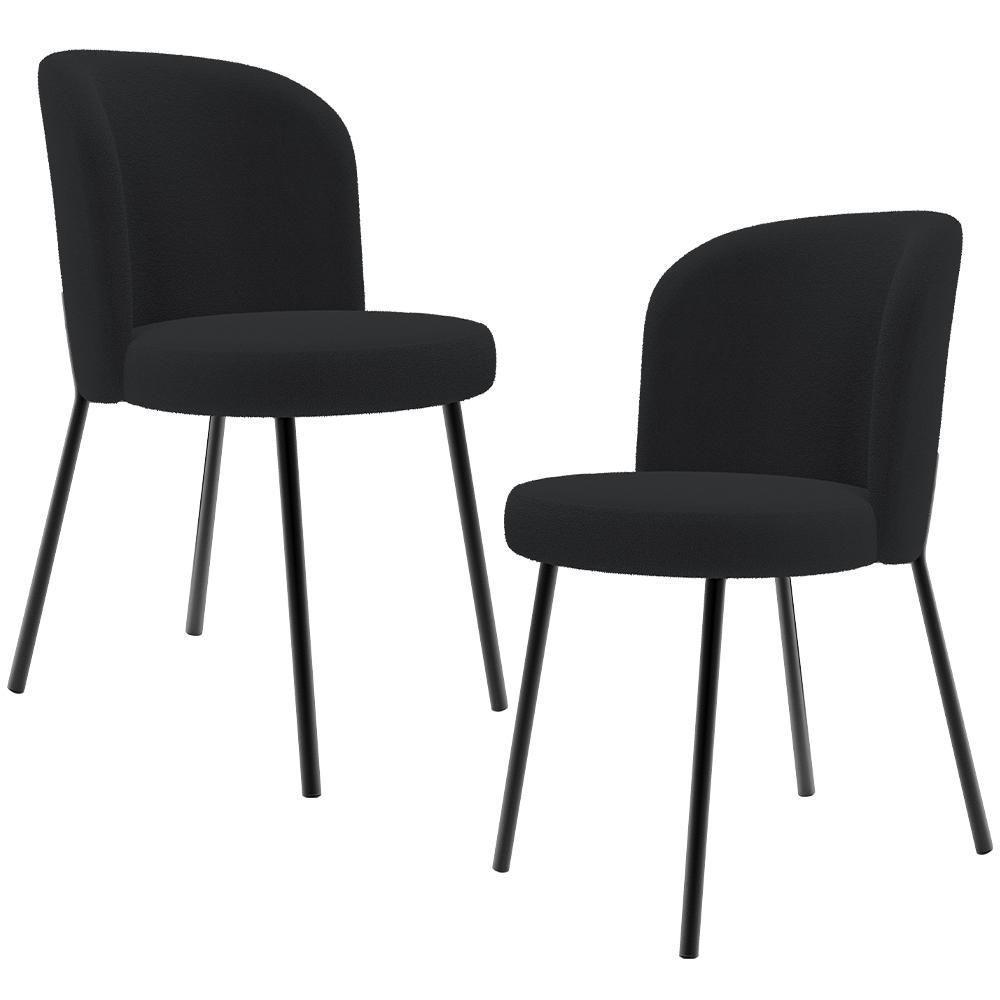 Kit 2 Cadeiras Sala De Jantar Estofada Gavi L02 Bouclê Preto - Lyam Decor - 1