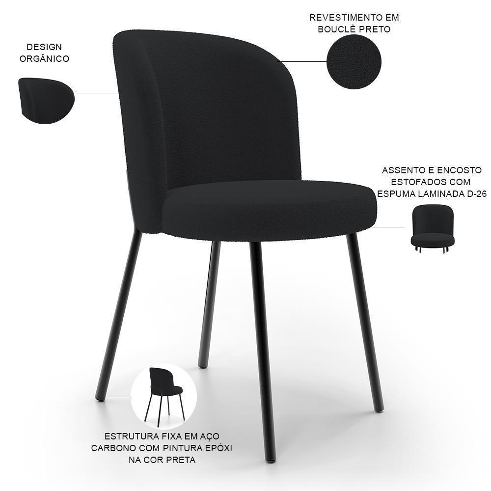 Kit 2 Cadeiras Sala De Jantar Estofada Gavi L02 Bouclê Preto - Lyam Decor - 7