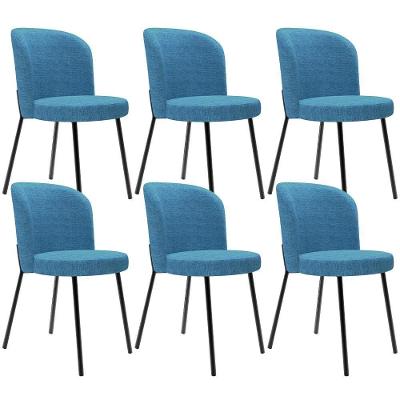 Kit 6 Cadeiras Gavi L02 Estrutura em Aço com Assento em Linho Azul para Sala de Jantar