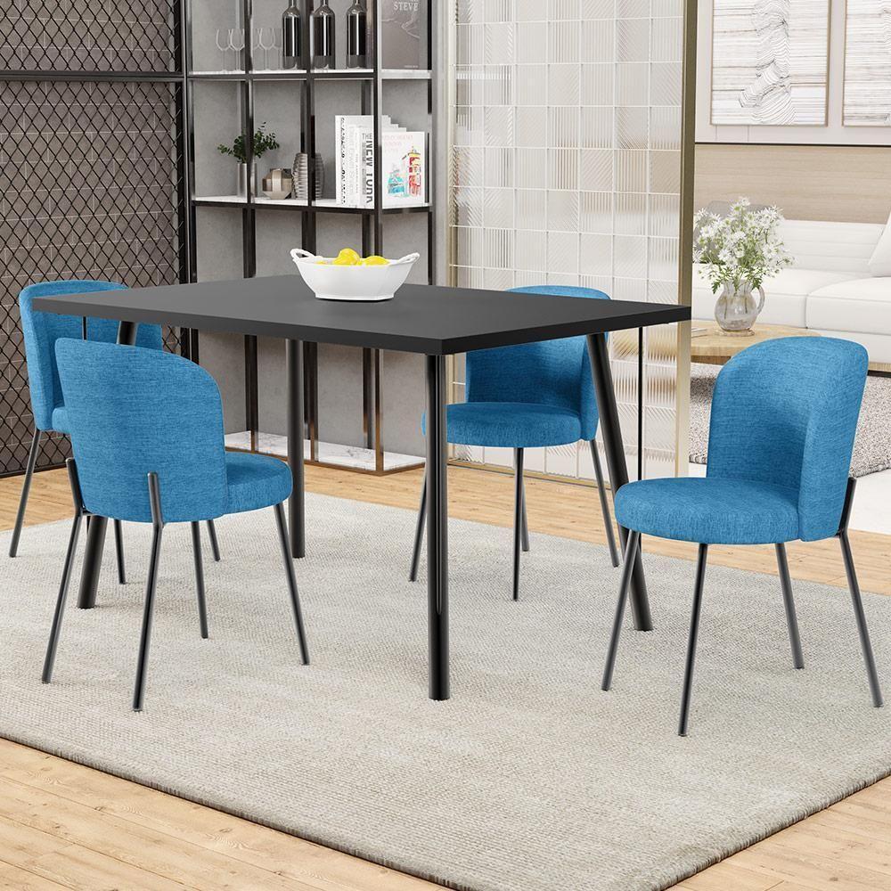 Kit 3 Cadeiras Para Sala De Jantar Cozinha Estofada Gavi L02 Linho Azul - Lyam Decor - 6