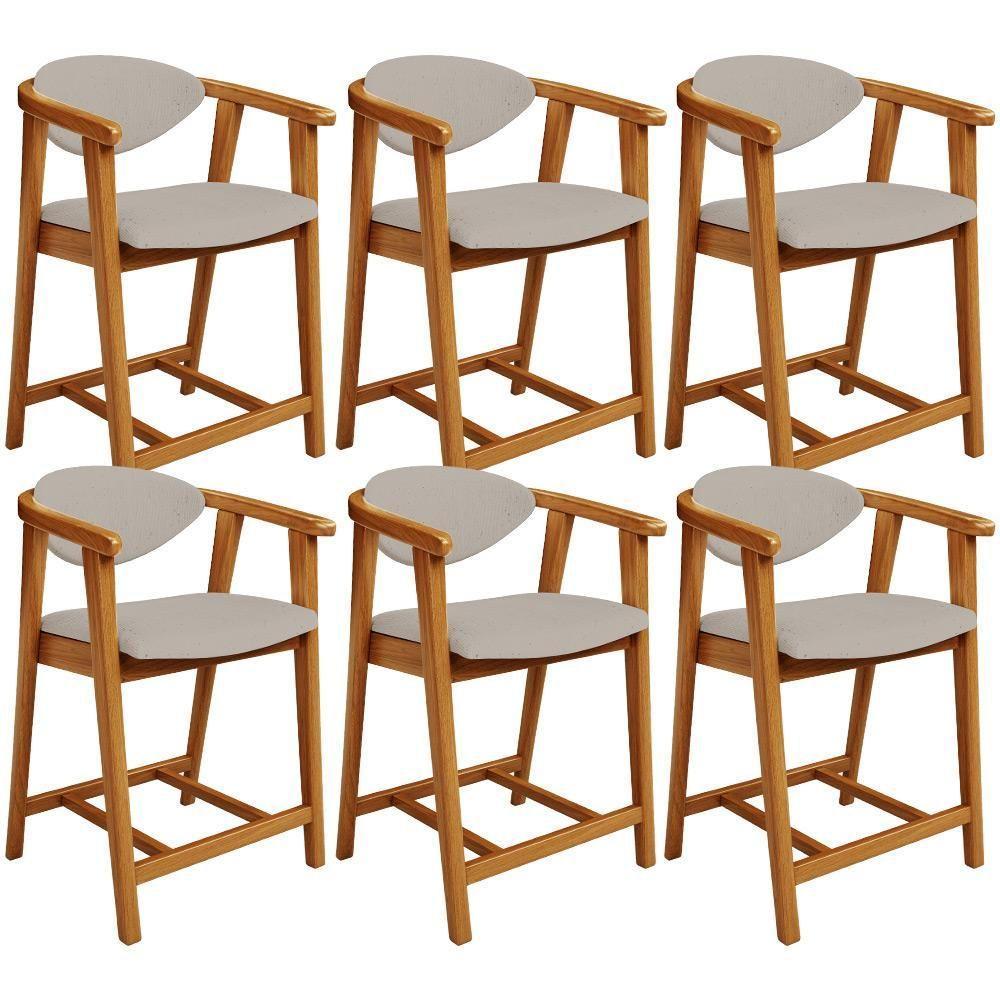 Kit 06 Banquetas Baixa Para Cozinha Sala Jantar Bancada Cecília L02 Linho Bege - Lyam Decor - 1