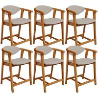 Kit 06 Banquetas Baixa Para Cozinha Sala Jantar Bancada Cecília L02 Linho Bege - Lyam Decor - 1