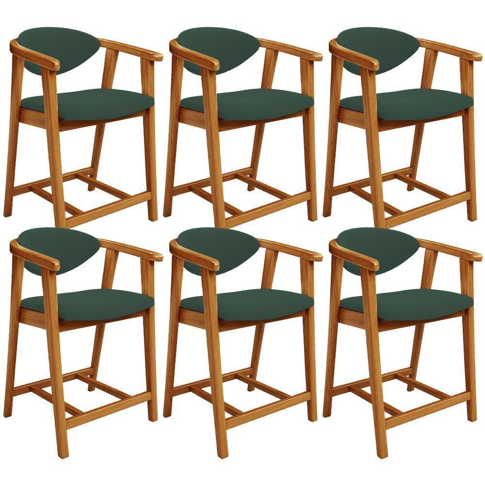 Kit 06 Banquetas Baixa Para Cozinha Sala Jantar Bancada Cecília L02 Suede Verde Musgo - Lyam Decor - 1