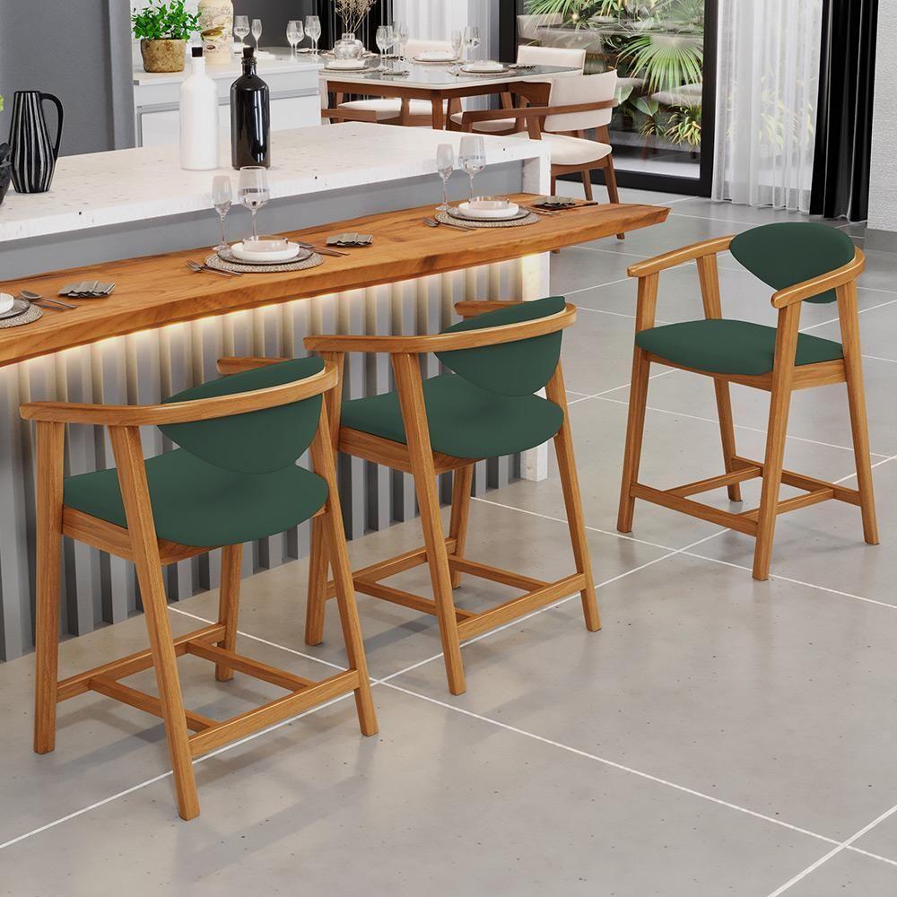 Kit 06 Banquetas Baixa Para Cozinha Sala Jantar Bancada Cecília L02 Suede Verde Musgo - Lyam Decor - 6