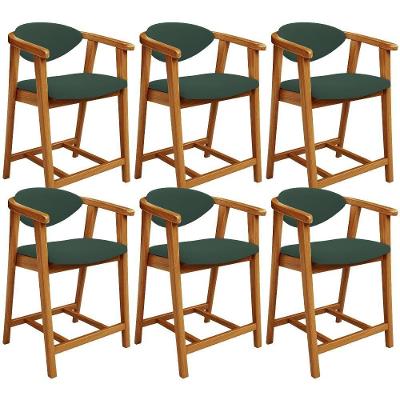 Kit 06 Banquetas Baixa Para Cozinha Sala Jantar Bancada Cecília L02 Suede Verde Musgo - Lyam Decor