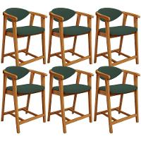 Kit 06 Banquetas Baixa Para Cozinha Sala Jantar Bancada Cecília L02 Suede Verde Musgo - Lyam Decor - 1