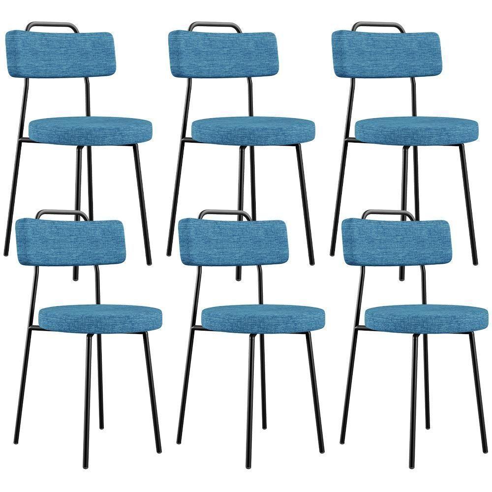 Kit 06 Cadeiras Decorativa Estofada Para Sala De Jantar Barcelona L02 Linho Azul - Lyam Decor - 1
