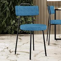 Kit 06 Cadeiras Decorativa Estofada Para Sala De Jantar Barcelona L02 Linho Azul - Lyam Decor - 6