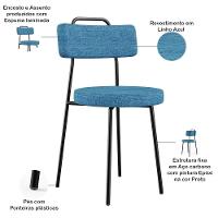 Kit 06 Cadeiras Decorativa Estofada Para Sala De Jantar Barcelona L02 Linho Azul - Lyam Decor - 7
