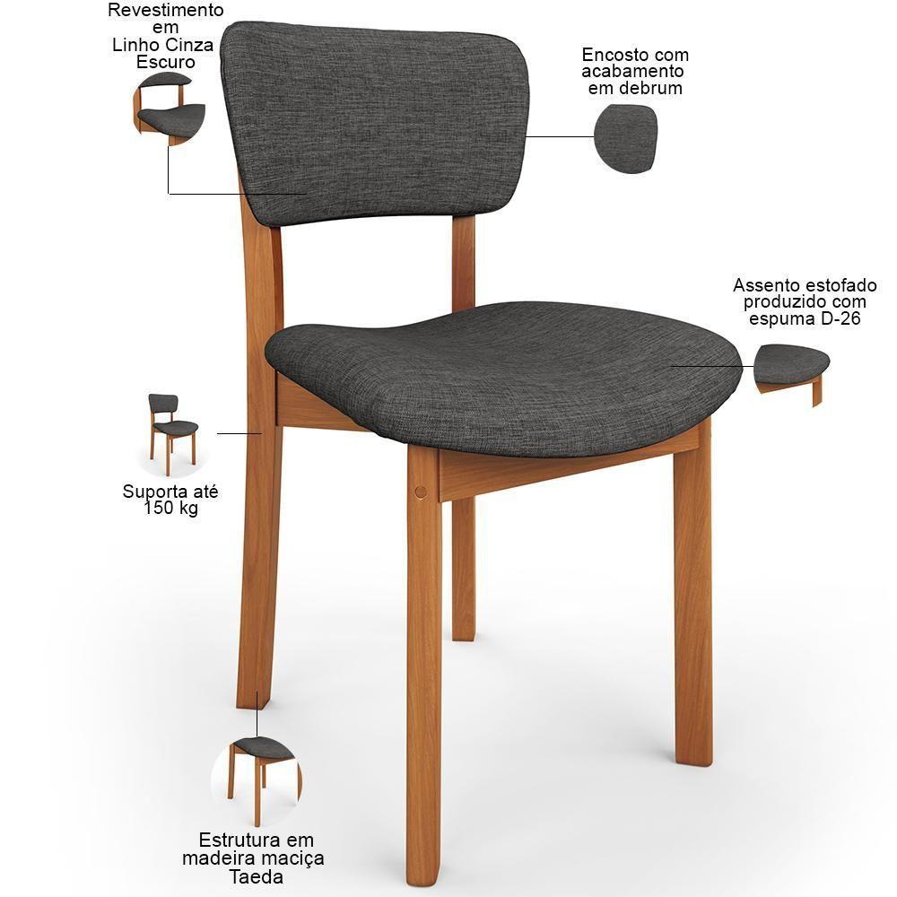 Kit 06 Cadeiras Para Sala De Jantar Cozinha Living Estofada Dara L02 Linho Cinza Escuro - Lyam Decor - 8