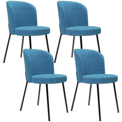 Kit 4 Cadeiras Gavi L02 em Aço com Assento em Linho Azul para Sala de Jantar