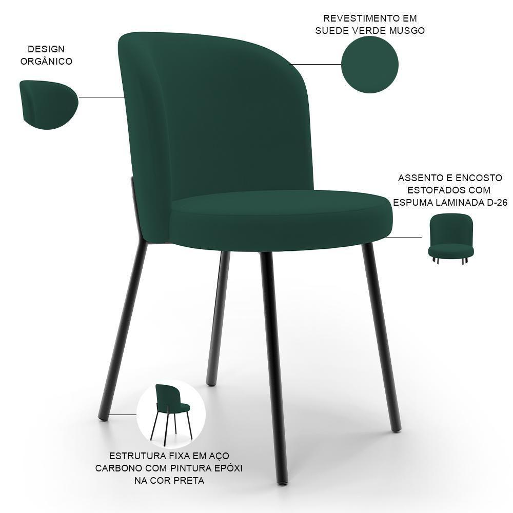 Kit 3 Cadeiras Sala De Jantar Estofada Gavi L02 Suede Verde Musgo - Lyam Decor - 5