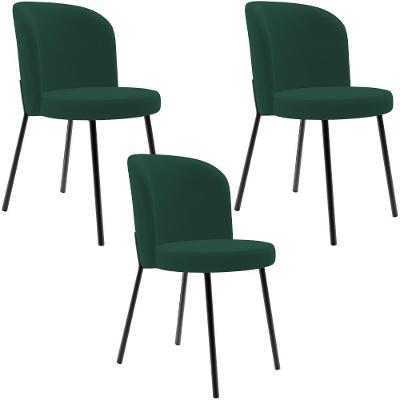 Kit 3 Cadeiras Sala De Jantar Estofada Gavi L02 Suede Verde Musgo - Lyam Decor