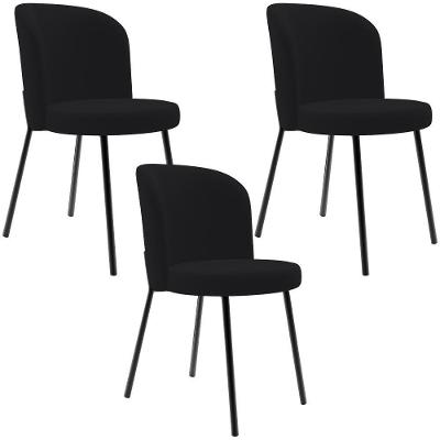 Kit 3 Cadeiras Sala De Jantar Estofada Gavi L02 Suede Preto - Lyam Decor