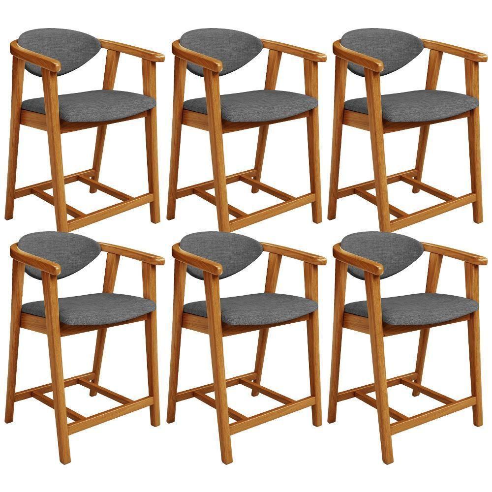 Kit 06 Banquetas Baixa Cozinha Sala De Jantar Bancada Cecília L02 Linho Cinza Escuro - Lyam Decor - 1