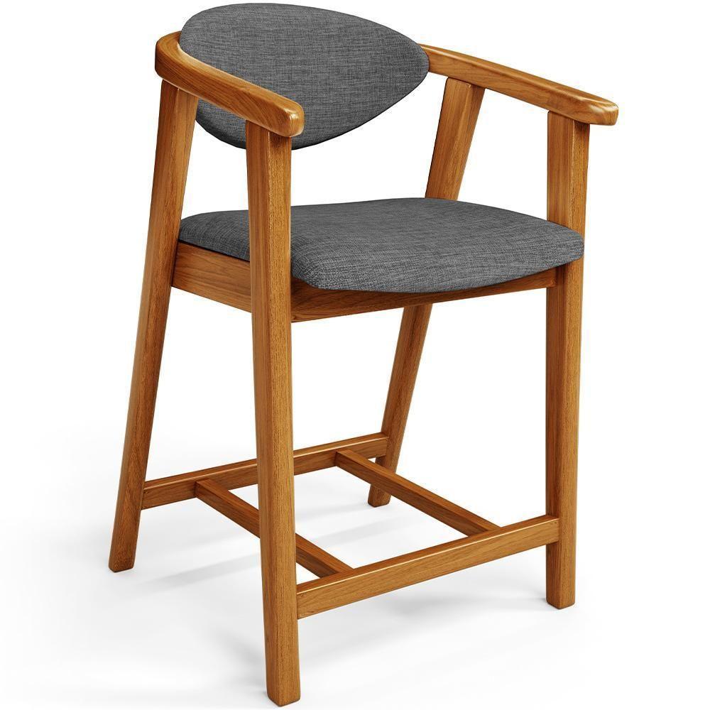 Kit 06 Banquetas Baixa Cozinha Sala De Jantar Bancada Cecília L02 Linho Cinza Escuro - Lyam Decor - 2