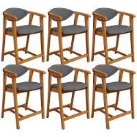 Kit 06 Banquetas Baixa Cozinha Sala De Jantar Bancada Cecília L02 Linho Cinza Escuro - Lyam Decor - 1