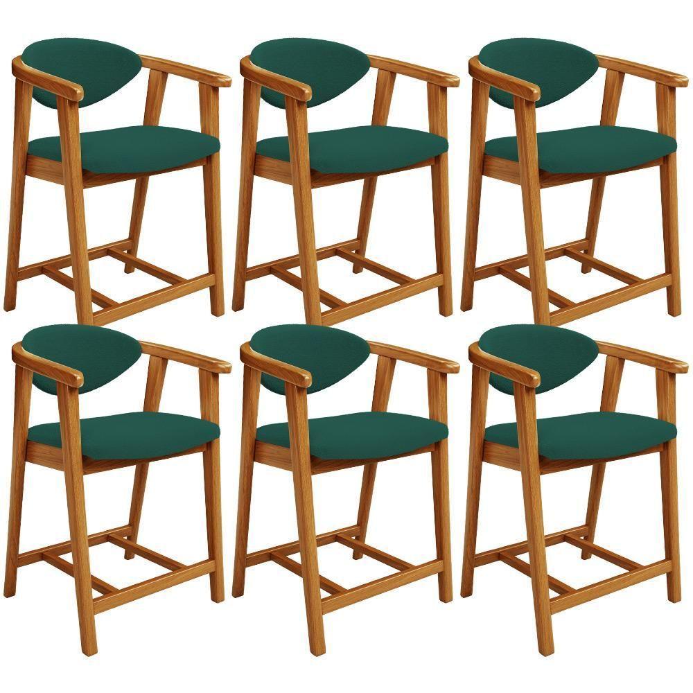 Kit 06 Banquetas Baixa Para Cozinha Sala Jantar Bancada Cecília L02 Bouclê Verde - Lyam Decor - 1