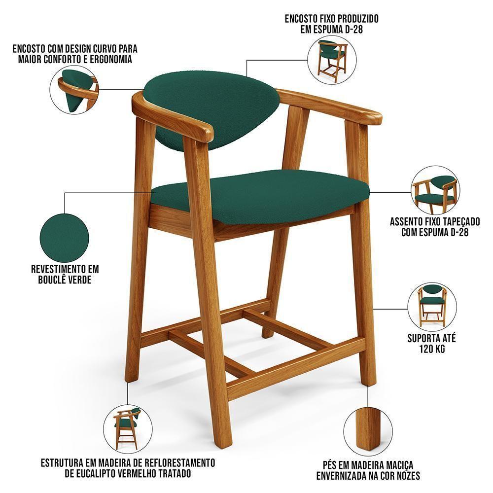 Kit 06 Banquetas Baixa Para Cozinha Sala Jantar Bancada Cecília L02 Bouclê Verde - Lyam Decor - 7