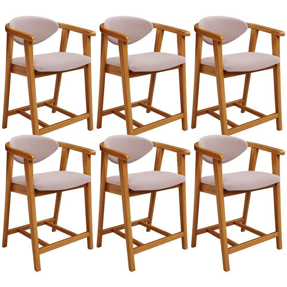 Kit 06 Banquetas Baixa Para Cozinha Sala Jantar Bancada Cecília L02 Bouclê Rosê - Lyam Decor - 1