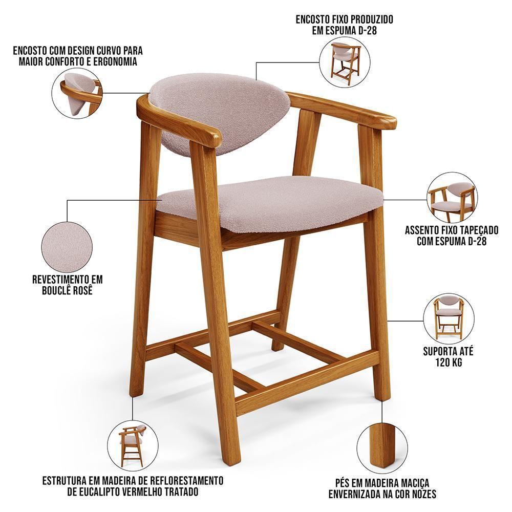 Kit 06 Banquetas Baixa Para Cozinha Sala Jantar Bancada Cecília L02 Bouclê Rosê - Lyam Decor - 7