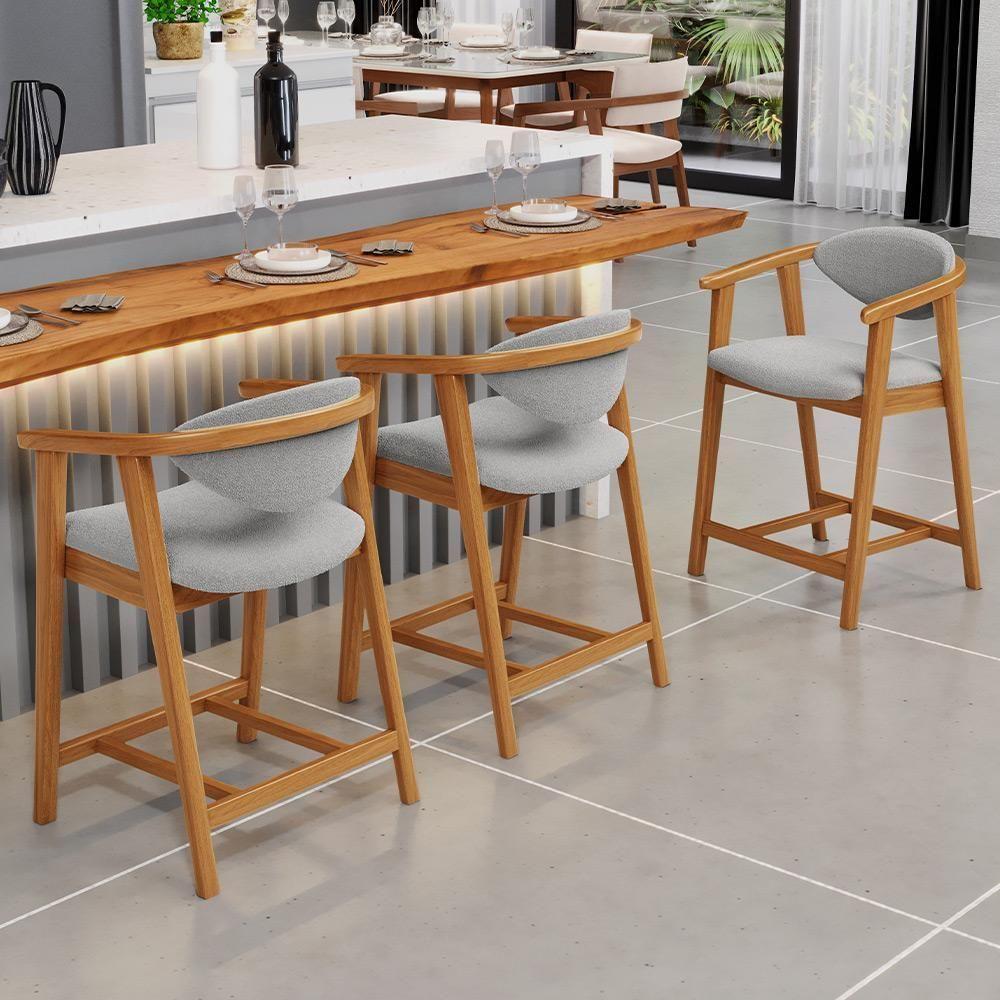 Kit 06 Banquetas Baixa Para Cozinha Sala Jantar Bancada Cecília L02 Bouclê Cinza - Lyam Decor - 3