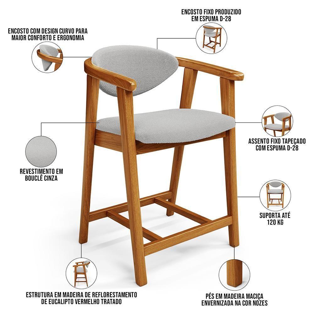 Kit 06 Banquetas Baixa Para Cozinha Sala Jantar Bancada Cecília L02 Bouclê Cinza - Lyam Decor - 4