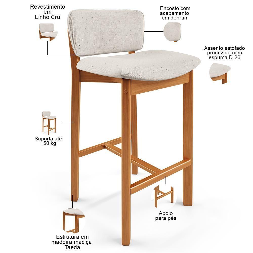 Kit 06 Banquetas Alta Para Cozinha Sala De Jantar Bar Dara L02 Linho Cru - Lyam Decor - 8