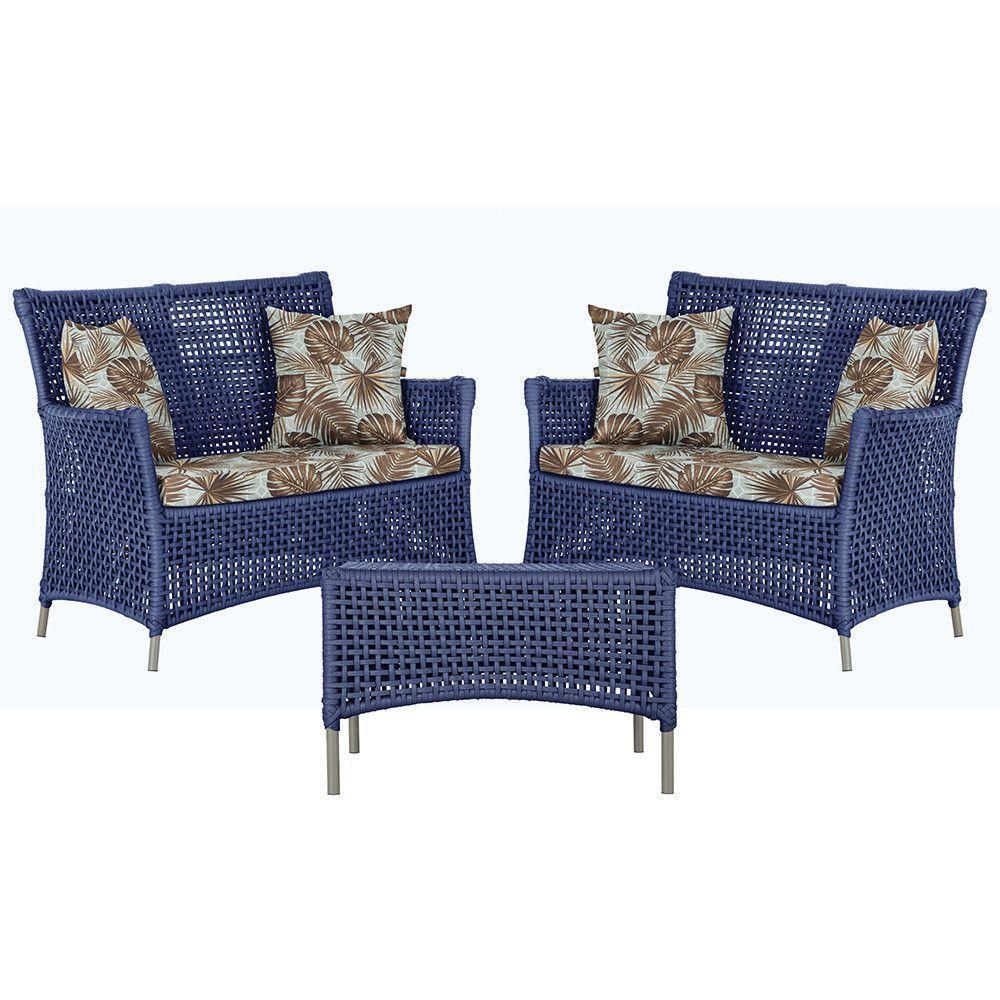 2 Sofás E Mesa Igapó Alumínio Fendi Corda Náutica E6 Trama Azul - 1