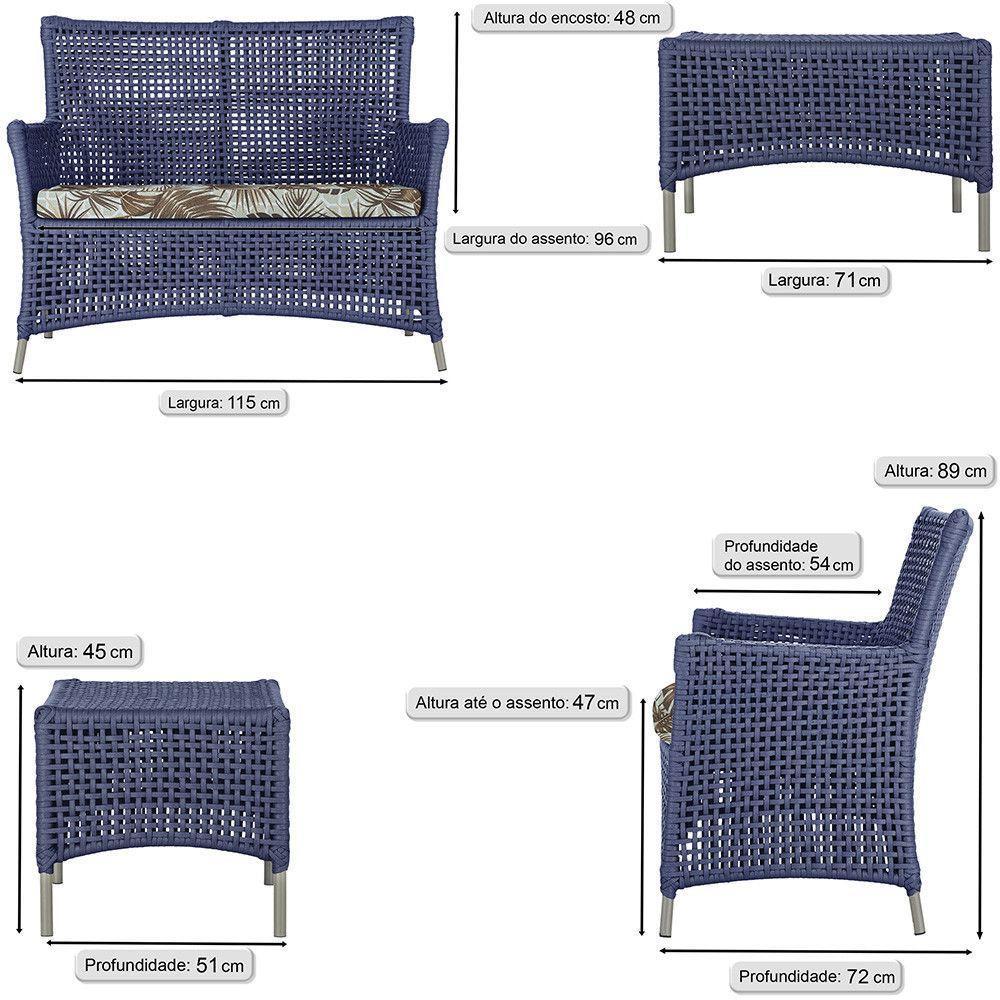 2 Sofás E Mesa Igapó Alumínio Fendi Corda Náutica E6 Trama Azul - 6