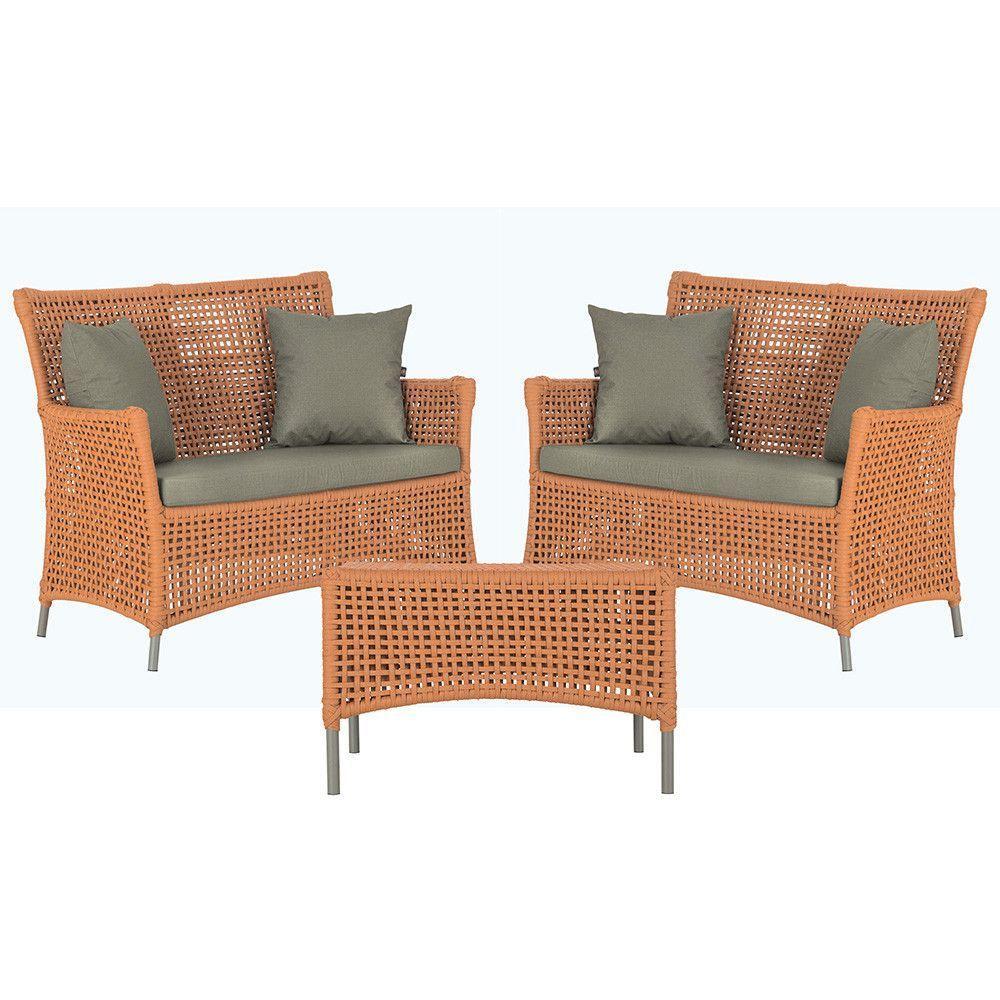 2 Sofás E Mesa Igapó Alumínio Fendi Corda Náutica E8 Trama Terra Cota - 1