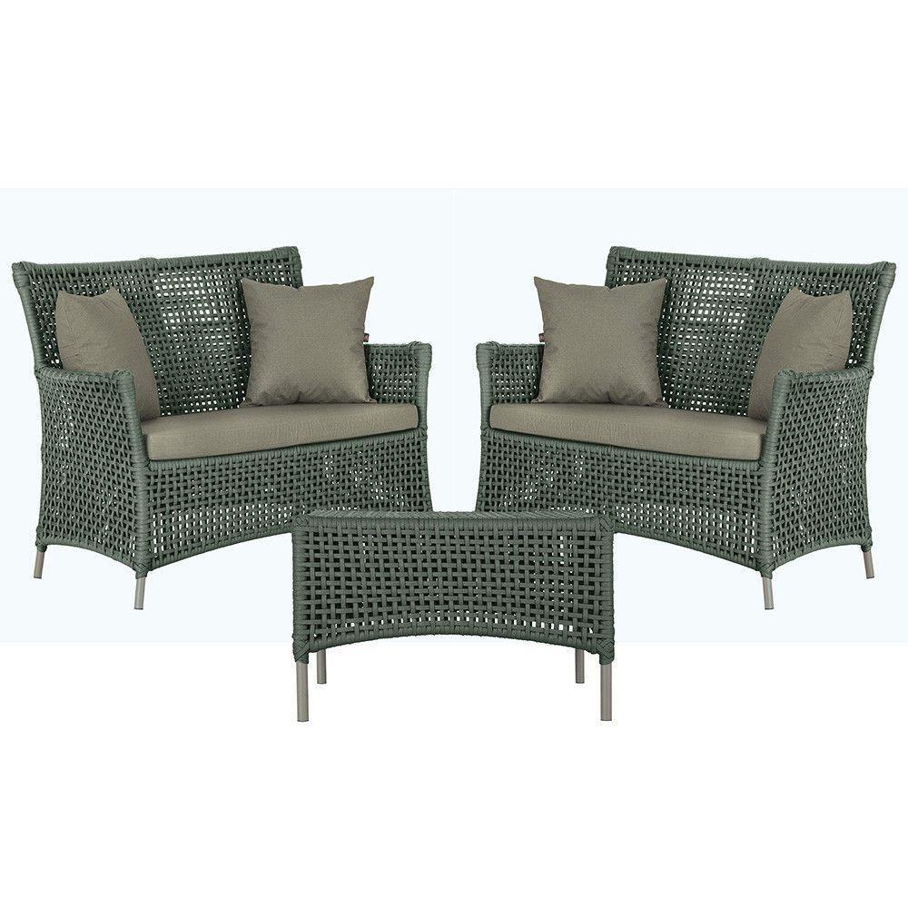 2 Sofás E Mesa Igapó Alumínio Fendi Corda Náutica E8 Trama Verde - 9