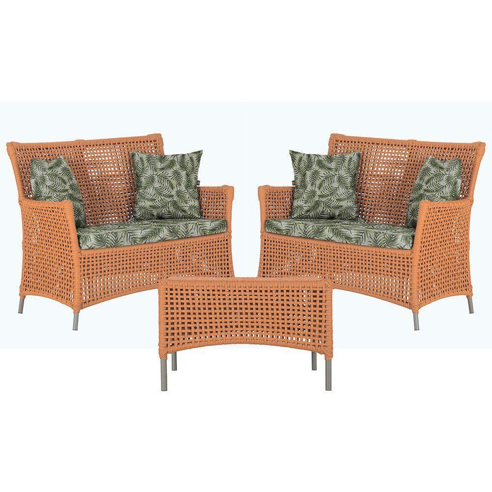 2 Sofás E Mesa Igapó Alumínio Fendi Corda Náutica E5 Trama Terra Cota - 1