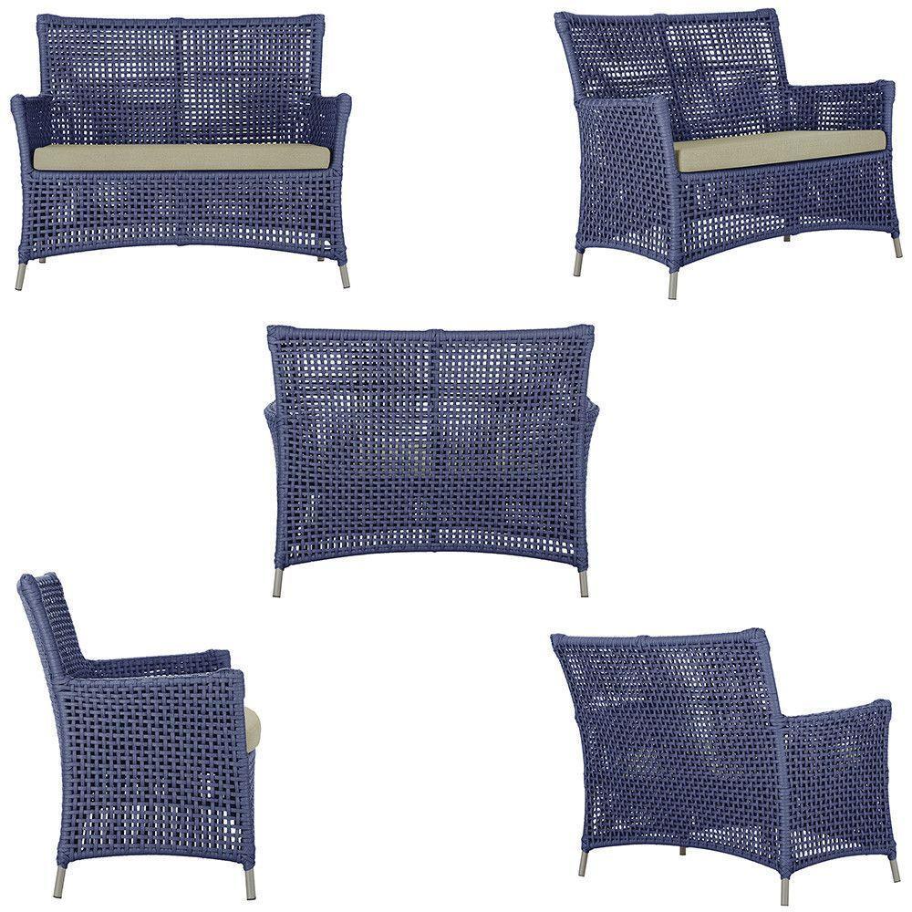 2 Sofás E Mesa Igapó Alumínio Fendi Corda Náutica E7 Trama Azul - 3