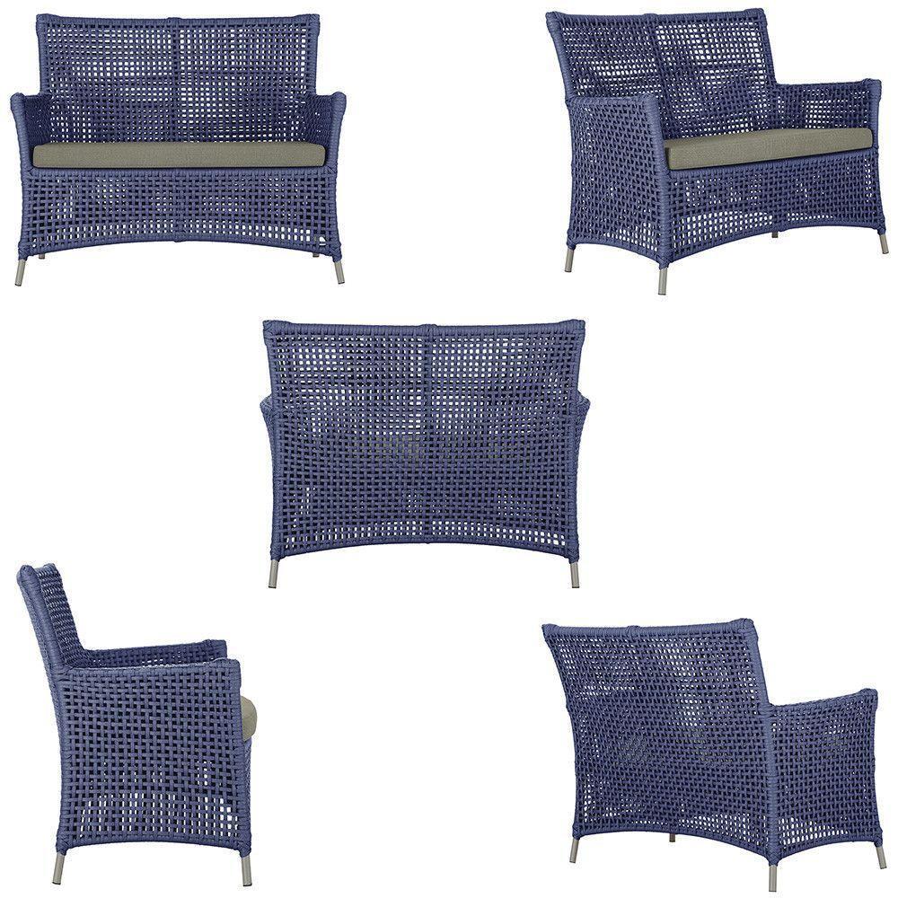 2 Sofás E Mesa Igapó Alumínio Fendi Corda Náutica E8 Trama Azul - 3