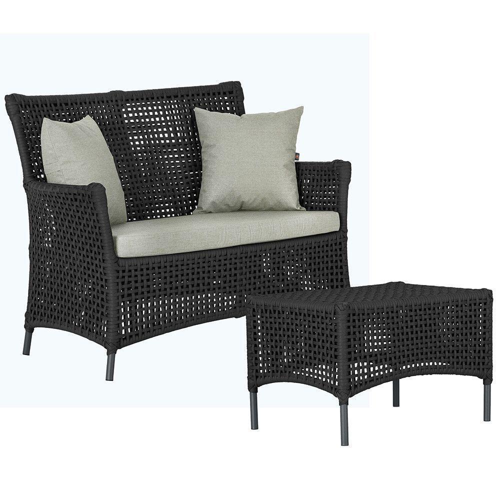 1 Sofá E Mesa Igapó Alumínio Preta Corda Náutica E3 Trama Preto - 1