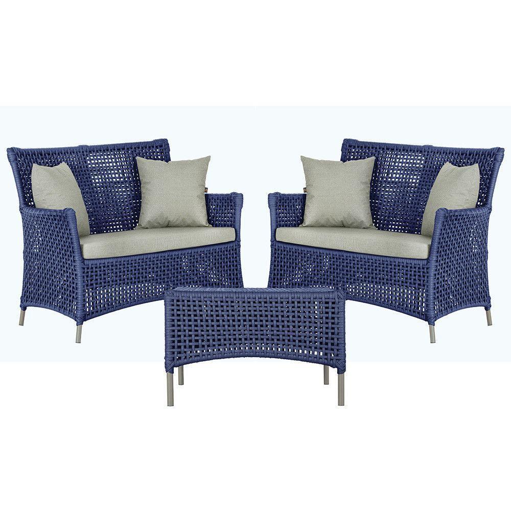 2 Sofás E Mesa Igapó Alumínio Fendi Corda Náutica E3 Trama Azul - 1