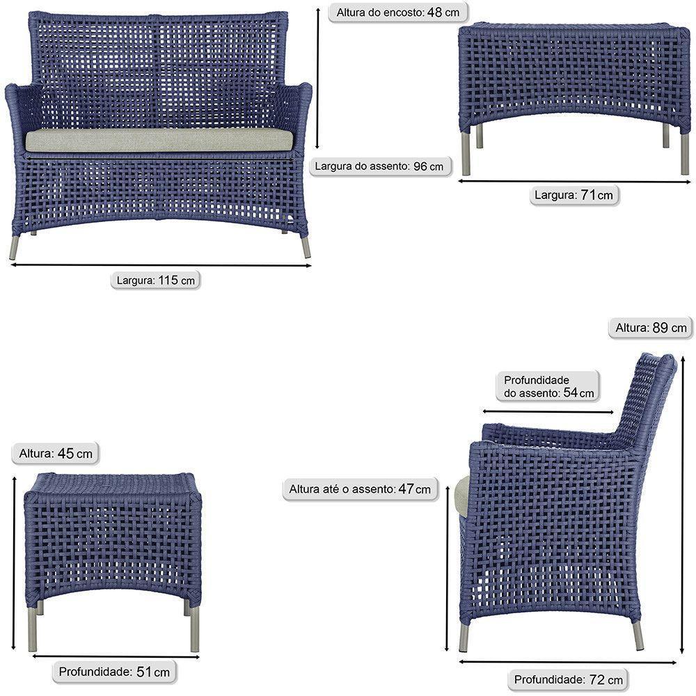 2 Sofás E Mesa Igapó Alumínio Fendi Corda Náutica E3 Trama Azul - 6