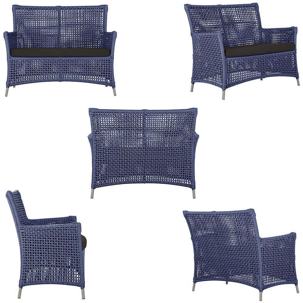 2 Sofás E Mesa Igapó Alumínio Fendi Corda Náutica E9 Trama Azul - 2