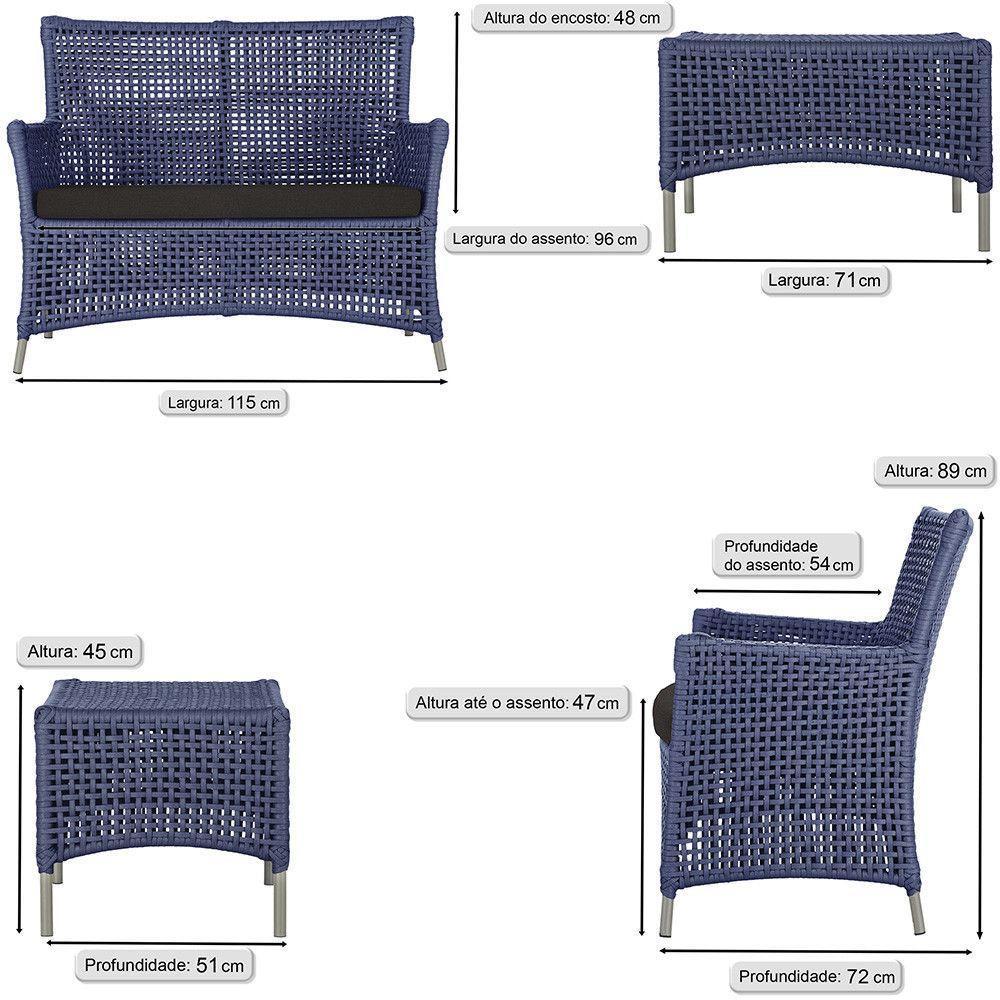 2 Sofás E Mesa Igapó Alumínio Fendi Corda Náutica E9 Trama Azul - 9