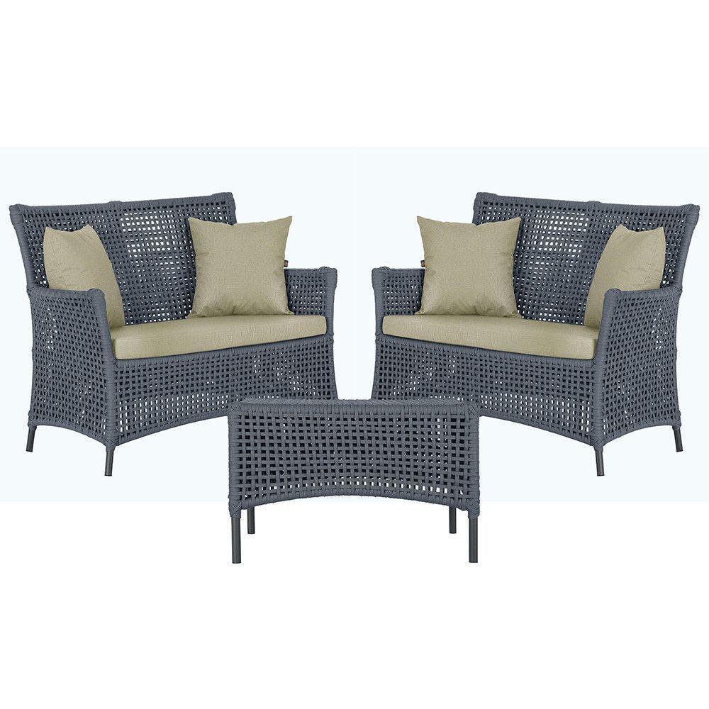 2 Sofás E Mesa Igapó Alumínio Preta Corda Náutica E7 Trama Prata - 1