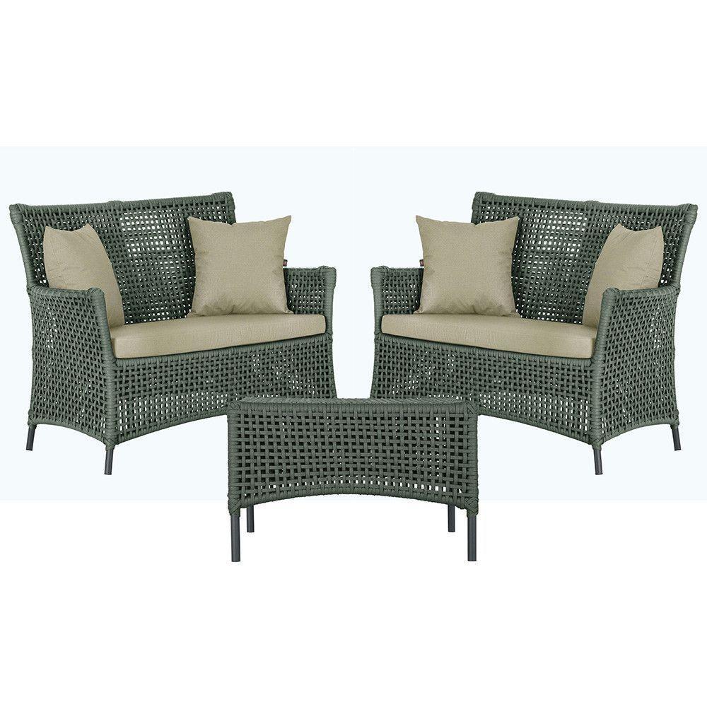 2 Sofás E Mesa Igapó Alumínio Preta Corda Náutica E7 Trama Verde - 1