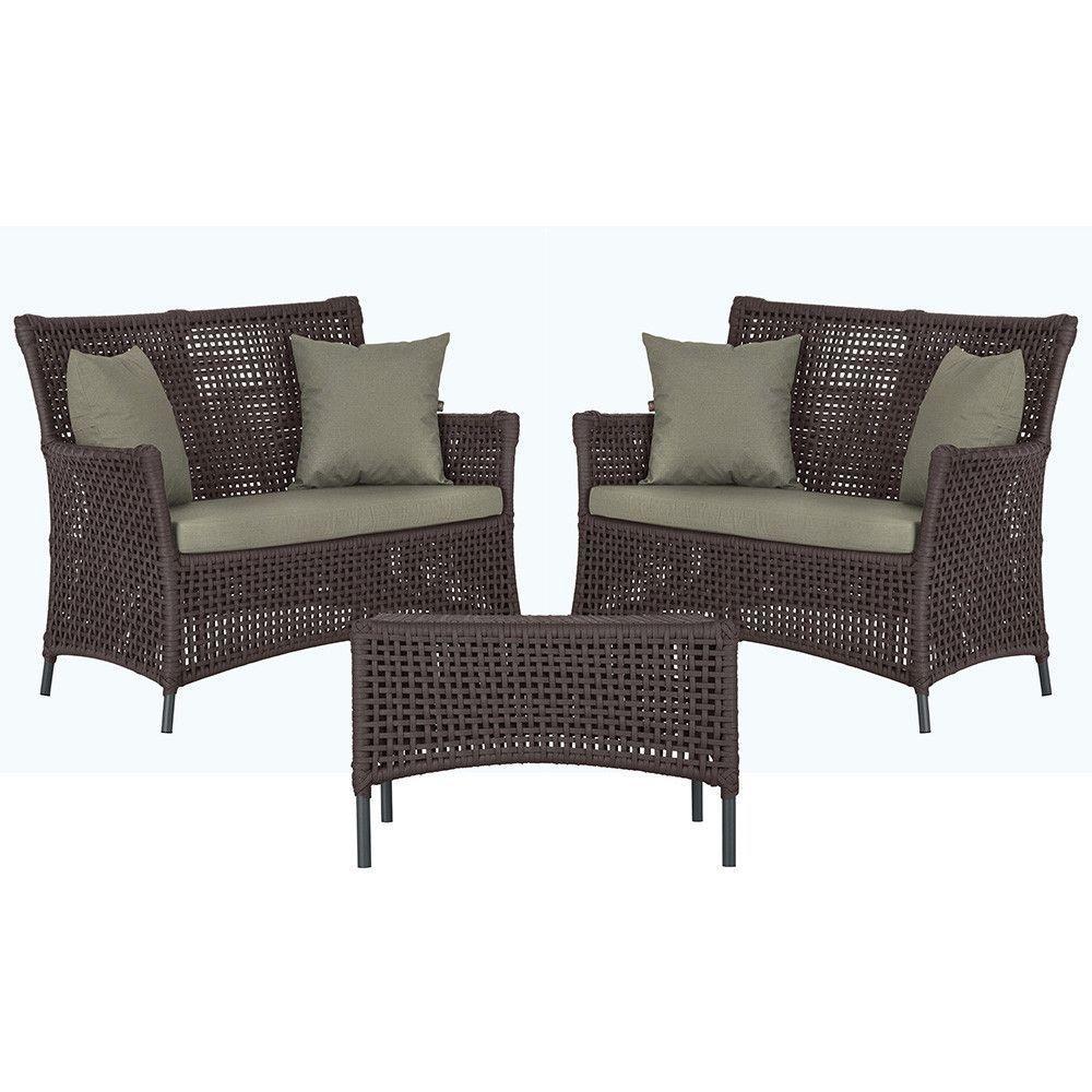 2 Sofás E Mesa Igapó Alumínio Preta Corda Náutica E8 Trama Marrom - 1