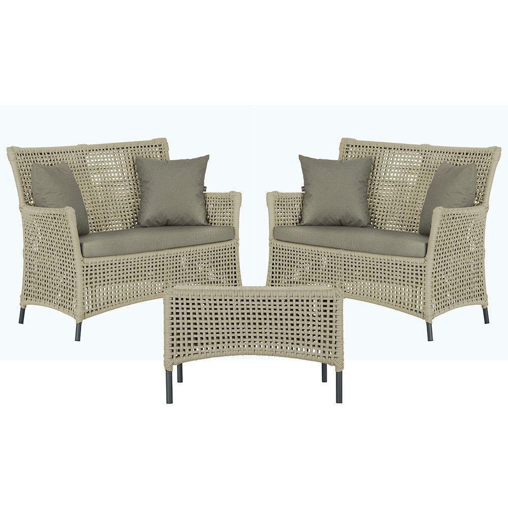 2 Sofás E Mesa Igapó Alumínio Preta Corda Náutica E8 Trama Rami - 1