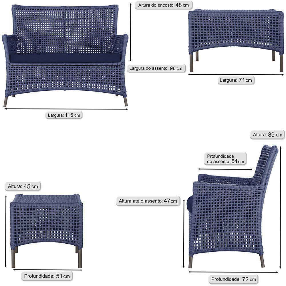 1 Sofá E Mesa Igapó Alumínio Marrom Corda Náutica E10 Trama Azul - 5