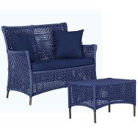 1 Sofá E Mesa Igapó Alumínio Marrom Corda Náutica E10 Trama Azul - 1