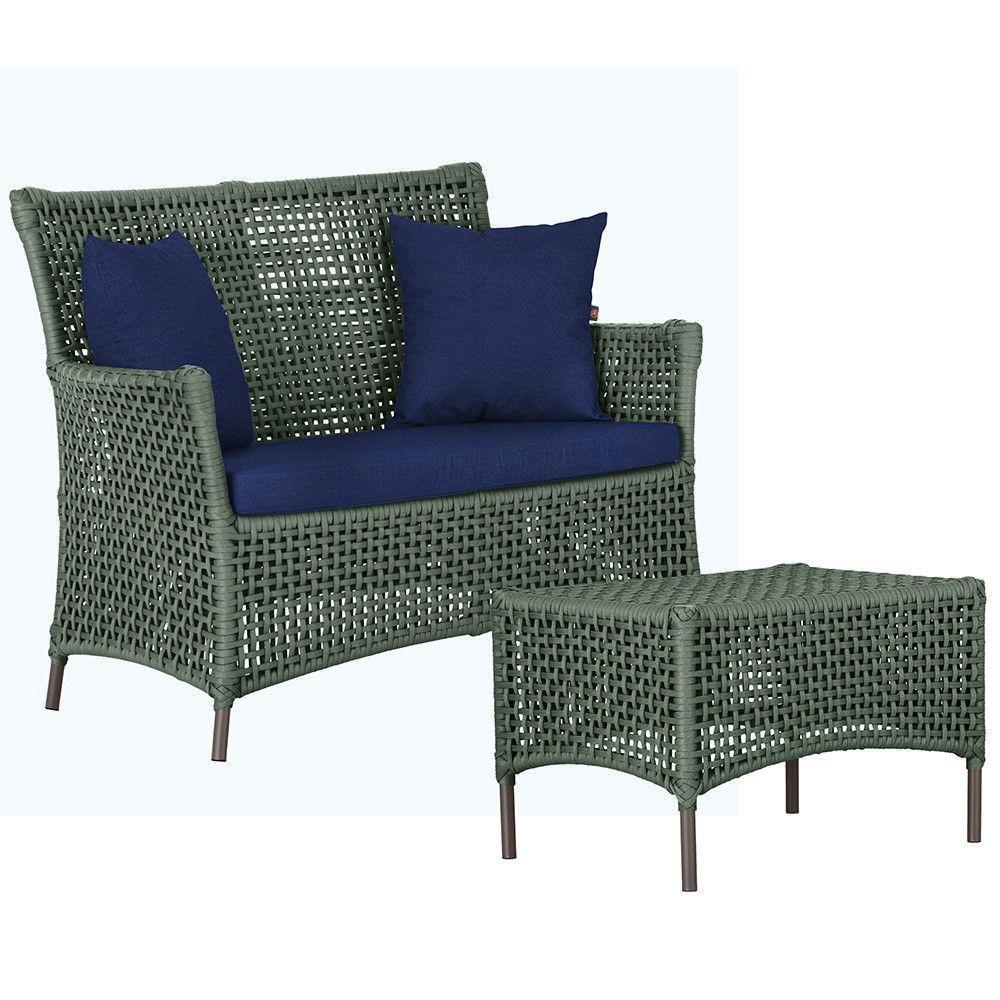 1 Sofá E Mesa Igapó Alumínio Marrom Corda Náutica E10 Trama Verde - 1