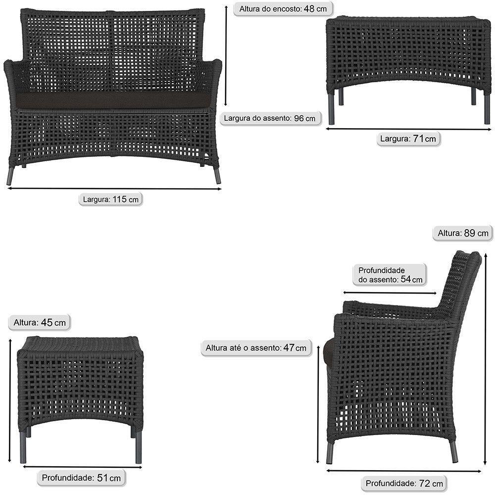 1 Sofá E Mesa Igapó Alumínio Preta Corda Náutica E9 Trama Preto - 6